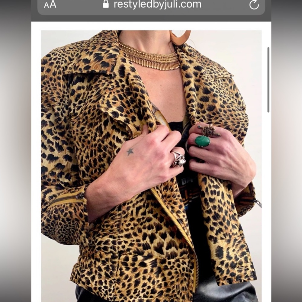 Vintage Silk Moto Bomber Leopard Animal Print Jacket